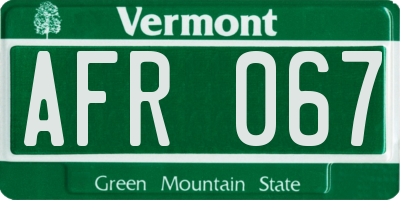 VT license plate AFR067