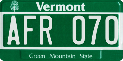 VT license plate AFR070