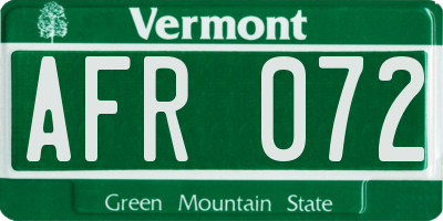 VT license plate AFR072