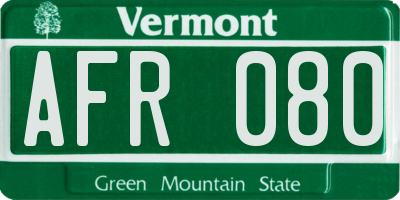 VT license plate AFR080