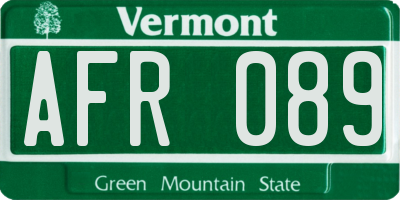 VT license plate AFR089