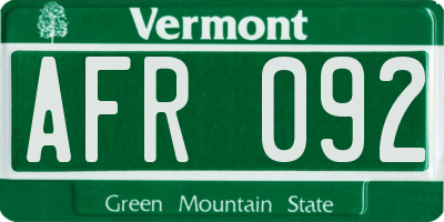 VT license plate AFR092