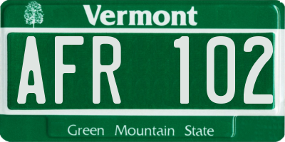 VT license plate AFR102