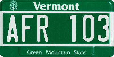 VT license plate AFR103