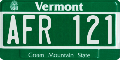 VT license plate AFR121