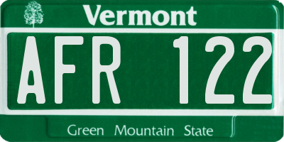 VT license plate AFR122