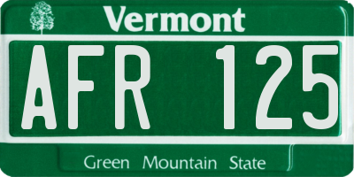 VT license plate AFR125