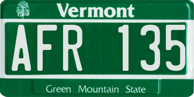 VT license plate AFR135