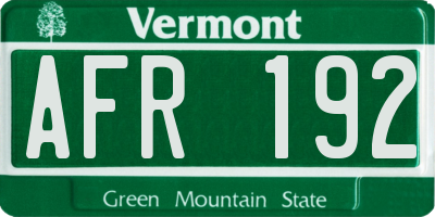VT license plate AFR192