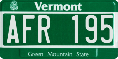 VT license plate AFR195