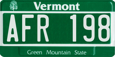 VT license plate AFR198