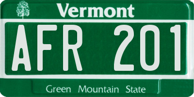 VT license plate AFR201