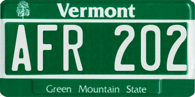 VT license plate AFR202