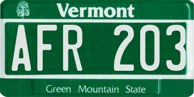 VT license plate AFR203