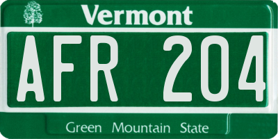 VT license plate AFR204