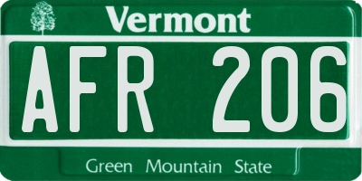 VT license plate AFR206