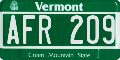 VT license plate AFR209