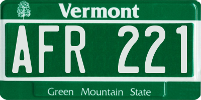 VT license plate AFR221