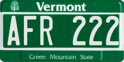 VT license plate AFR222