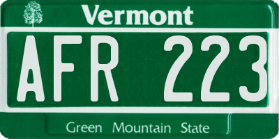 VT license plate AFR223