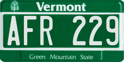 VT license plate AFR229