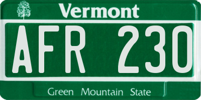 VT license plate AFR230
