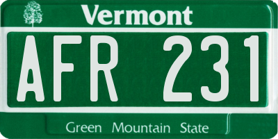VT license plate AFR231