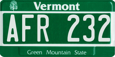 VT license plate AFR232
