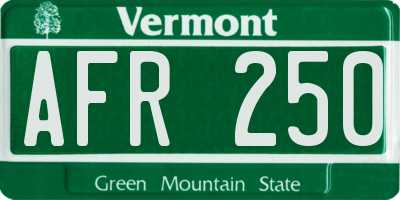 VT license plate AFR250