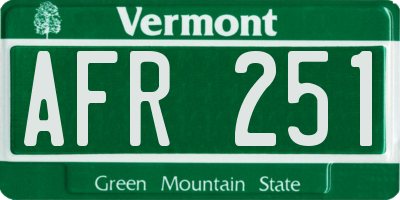 VT license plate AFR251