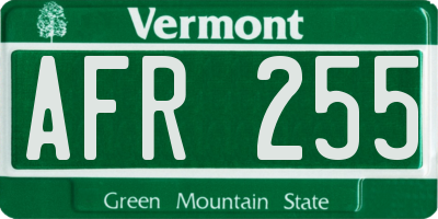VT license plate AFR255