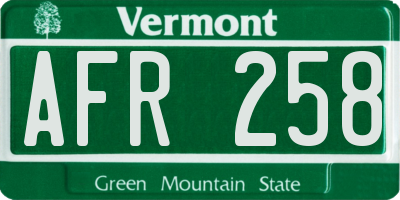 VT license plate AFR258