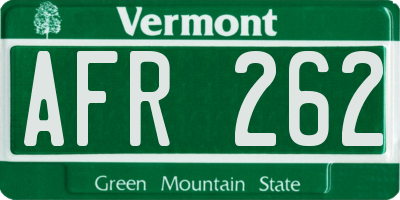 VT license plate AFR262