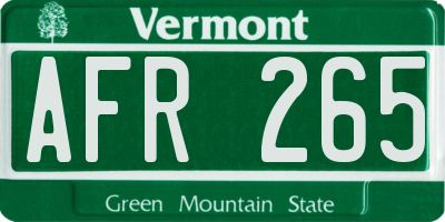 VT license plate AFR265