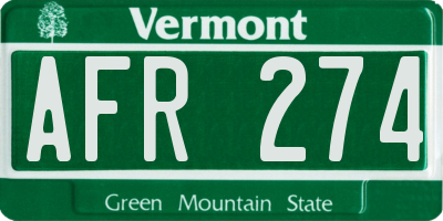 VT license plate AFR274