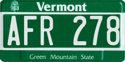 VT license plate AFR278
