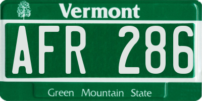 VT license plate AFR286