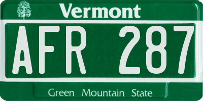 VT license plate AFR287