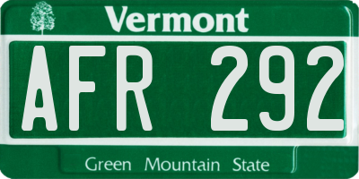 VT license plate AFR292