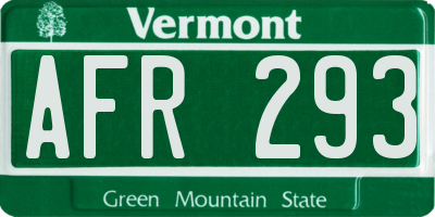 VT license plate AFR293
