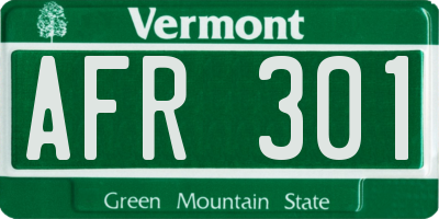 VT license plate AFR301
