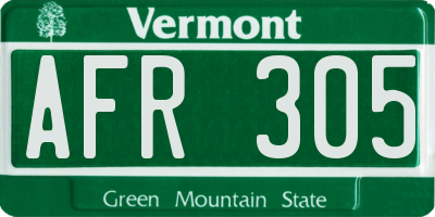 VT license plate AFR305