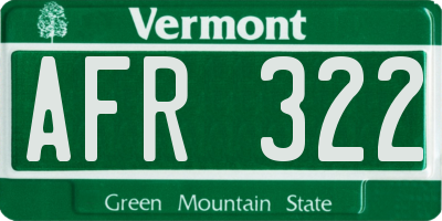 VT license plate AFR322