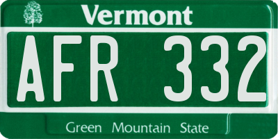 VT license plate AFR332