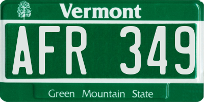 VT license plate AFR349