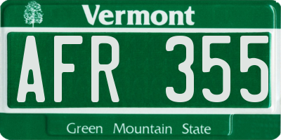 VT license plate AFR355