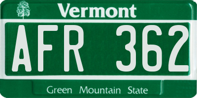 VT license plate AFR362