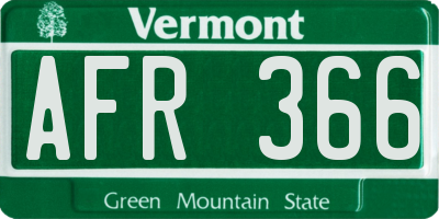 VT license plate AFR366