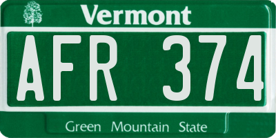 VT license plate AFR374