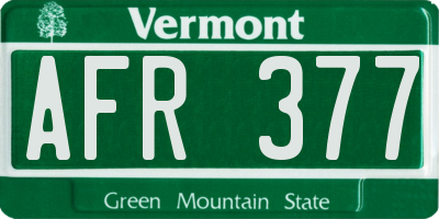 VT license plate AFR377
